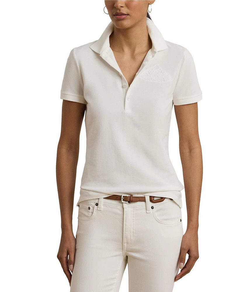 Lauren Ralph Lauren Stretch Ribbed Knit V-Neck Short Sleeve Polo Shirt