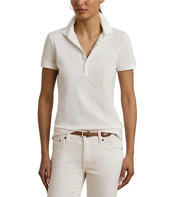 Lauren Ralph Lauren Stretch Ribbed Knit V-Neck Short Sleeve Polo Shirt