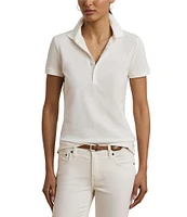 Lauren Ralph Lauren Stretch Ribbed Knit V-Neck Short Sleeve Polo Shirt