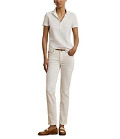 Lauren Ralph Lauren Stretch Ribbed Knit V-Neck Short Sleeve Polo Shirt