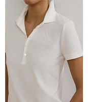 Lauren Ralph Lauren Stretch Ribbed Knit V-Neck Short Sleeve Polo Shirt