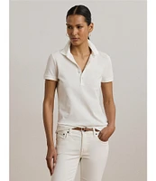 Lauren Ralph Lauren Stretch Ribbed Knit V-Neck Short Sleeve Polo Shirt