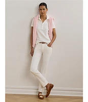 Lauren Ralph Lauren Stretch Ribbed Knit V-Neck Short Sleeve Polo Shirt