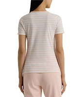 Lauren Ralph Lauren Stretch Stripe Embroidered Chest Crew Neck Short Sleeve Tee Shirt