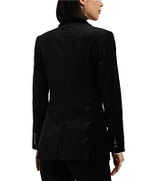 Lauren Ralph Lauren Stretch Velvet Peak Lapel Long Sleeve One Button Blazer