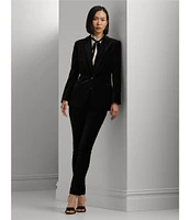 Lauren Ralph Lauren Stretch Velvet Peak Lapel Long Sleeve One Button Blazer