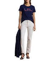 Lauren Ralph Lauren Stripe Beaded Logo Crew Neck Cotton Jersey Tee Top