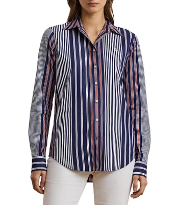 Lauren Ralph Lauren Stripe Point Collar Long Sleeve Button-Front Broadcloth Shirt