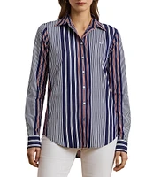 Lauren Ralph Lauren Stripe Point Collar Long Sleeve Button-Front Broadcloth Shirt