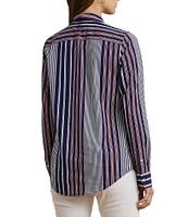 Lauren Ralph Lauren Stripe Point Collar Long Sleeve Button-Front Broadcloth Shirt