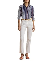 Lauren Ralph Lauren Stripe Point Collar Long Sleeve Button-Front Broadcloth Shirt