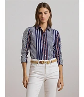 Lauren Ralph Lauren Stripe Point Collar Long Sleeve Button-Front Broadcloth Shirt