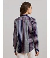 Lauren Ralph Lauren Stripe Point Collar Long Sleeve Button-Front Broadcloth Shirt