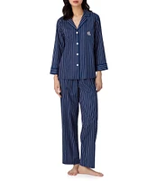 Lauren Ralph Lauren Stripe Print 3/4 Sleeve Notch Collar Woven Pajama Set