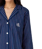 Lauren Ralph Lauren Stripe Print 3/4 Sleeve Notch Collar Woven Pajama Set