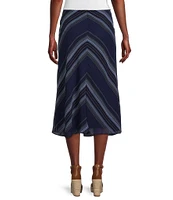 Lauren Ralph Lauren Stripe Print Crinkled Georgette Cascading Ruffle Front A-Line Midi Skirt