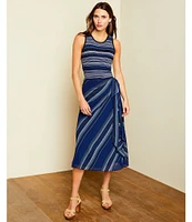 Lauren Ralph Lauren Stripe Print Crinkled Georgette Cascading Ruffle Front A-Line Midi Skirt