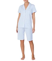 Lauren Ralph Lauren Stripe Print Short Sleeve Notch Collar Cotton Knit Bermuda Pajama Set