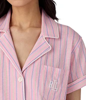 Lauren Ralph Lauren Stripe Print Short Sleeve Notch Collar Knit Cropped Pajama Set