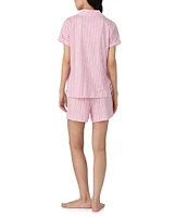 Lauren Ralph Lauren Stripe Print Short Sleeve Notch Collar Knit Shorty Pajama Set