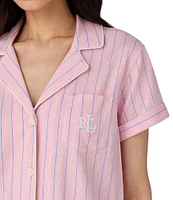 Lauren Ralph Lauren Stripe Print Short Sleeve Notch Collar Knit Shorty Pajama Set
