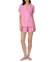 Lauren Ralph Lauren Stripe Print Short Sleeve Notch Collar Woven Boxer Pajama Set