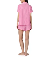 Lauren Ralph Lauren Stripe Print Short Sleeve Notch Collar Woven Boxer Pajama Set