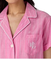 Lauren Ralph Lauren Stripe Print Short Sleeve Notch Collar Woven Boxer Pajama Set