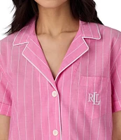 Lauren Ralph Lauren Stripe Print Short Sleeve Notch Collar Woven Cropped Pajama Set