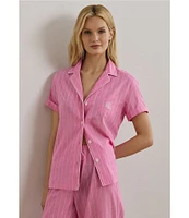 Lauren Ralph Lauren Stripe Print Short Sleeve Notch Collar Woven Cropped Pajama Set