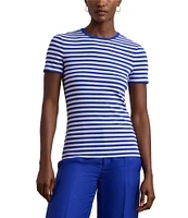 Lauren Ralph Lauren Stripe Ribbed Crew Neck Short Sleeve T-Shirt