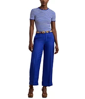 Lauren Ralph Lauren Stripe Ribbed Crew Neck Short Sleeve T-Shirt