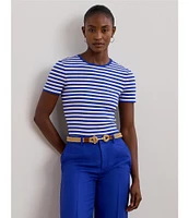 Lauren Ralph Lauren Stripe Ribbed Crew Neck Short Sleeve T-Shirt