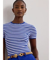 Lauren Ralph Lauren Stripe Ribbed Crew Neck Short Sleeve T-Shirt