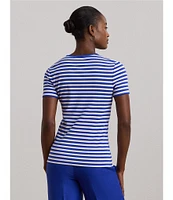 Lauren Ralph Lauren Stripe Ribbed Crew Neck Short Sleeve T-Shirt