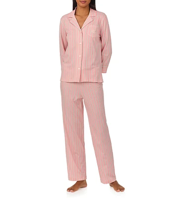 Lauren Ralph Lauren Striped 3/4 Sleeve Notch Collar Pajama Set