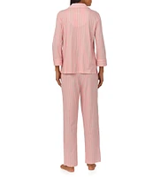 Lauren Ralph Lauren Striped 3/4 Sleeve Notch Collar Pajama Set