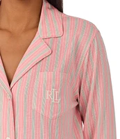 Lauren Ralph Lauren Striped 3/4 Sleeve Notch Collar Pajama Set