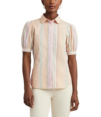 Lauren Ralph Lauren Striped Broadcloth Puff Sleeve Shirt