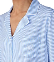 Lauren Ralph Lauren Striped Jersey Notch Collar 3/4 Sleeve Pajama Set