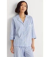 Lauren Ralph Lauren Striped Jersey Notch Collar 3/4 Sleeve Pajama Set