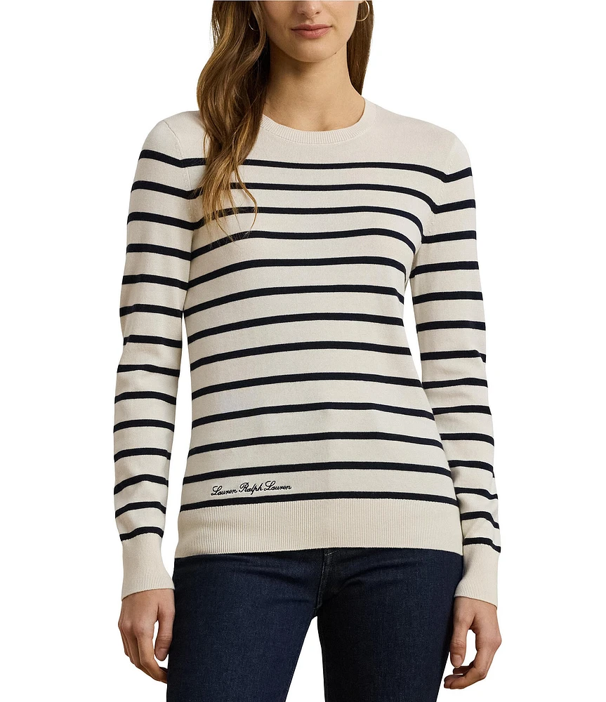 Lauren Ralph Lauren Striped Knit Crew Neck Long Sleeve Sweater