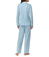 Lauren Ralph Lauren Striped Long Sleeve Notch Collar Long Pant Knit Pajama Set