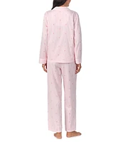 Lauren Ralph Lauren Striped Long Sleeve Notch Collar Woven Cotton Sateen Pajama Set