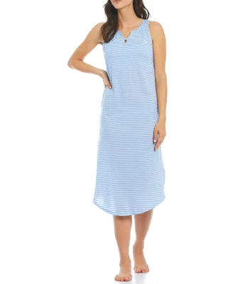 Lauren Ralph Lauren Striped Print Jersey Knit Maxi Nightgown