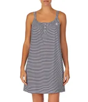 Lauren Ralph Lauren Striped Print Scoop Neck Double Strap Knit Cotton Nightgown