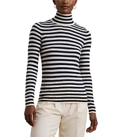 Lauren Ralph Lauren Striped Silk-Blend Turtleneck Long Sleeve Sweater