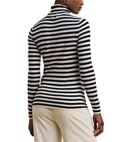 Lauren Ralph Lauren Striped Silk-Blend Turtleneck Long Sleeve Sweater