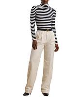 Lauren Ralph Lauren Striped Silk-Blend Turtleneck Long Sleeve Sweater