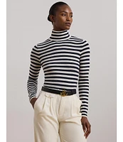 Lauren Ralph Lauren Striped Silk-Blend Turtleneck Long Sleeve Sweater